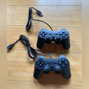Two wired game controllers